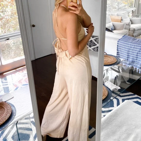 🐚 ZARA TAN BACK TIE JUMPSUIT! - Picture 4 of 16